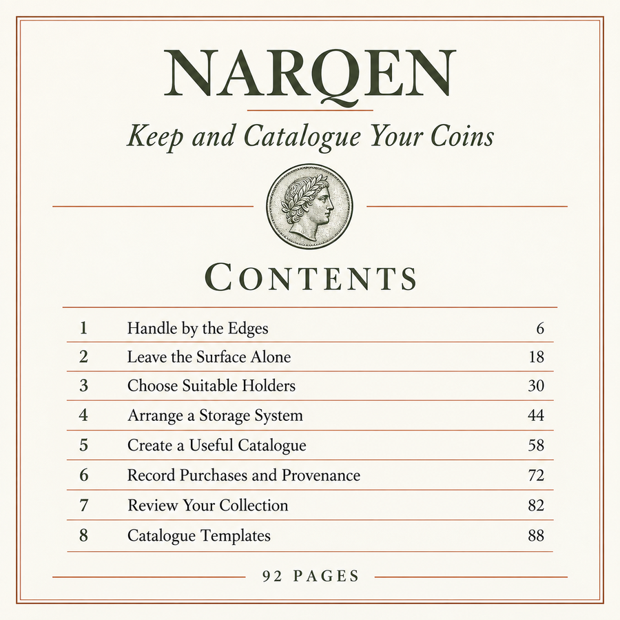 Contents pages of Keep and Catalogue Your Coins, with chapter start pages.