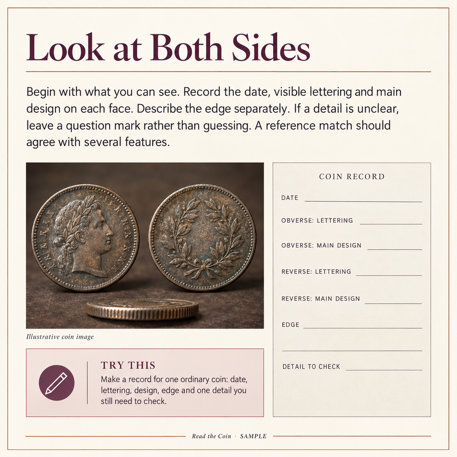 A sample lesson page from Read the Coin.