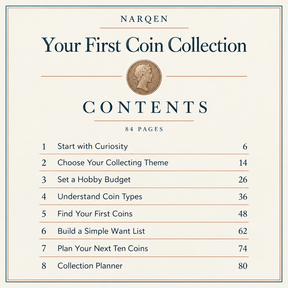 Contents preview of Your First Coin Collection, a digital PDF guide.