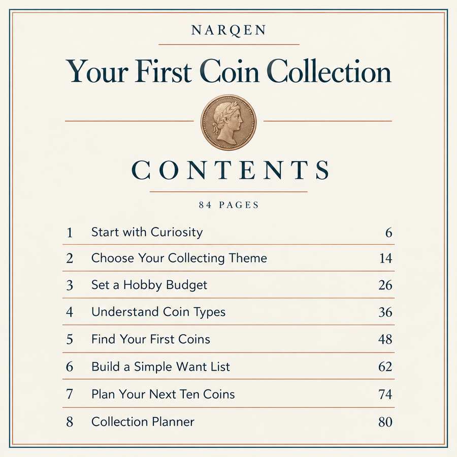 Contents pages of Your First Coin Collection, with chapter start pages.